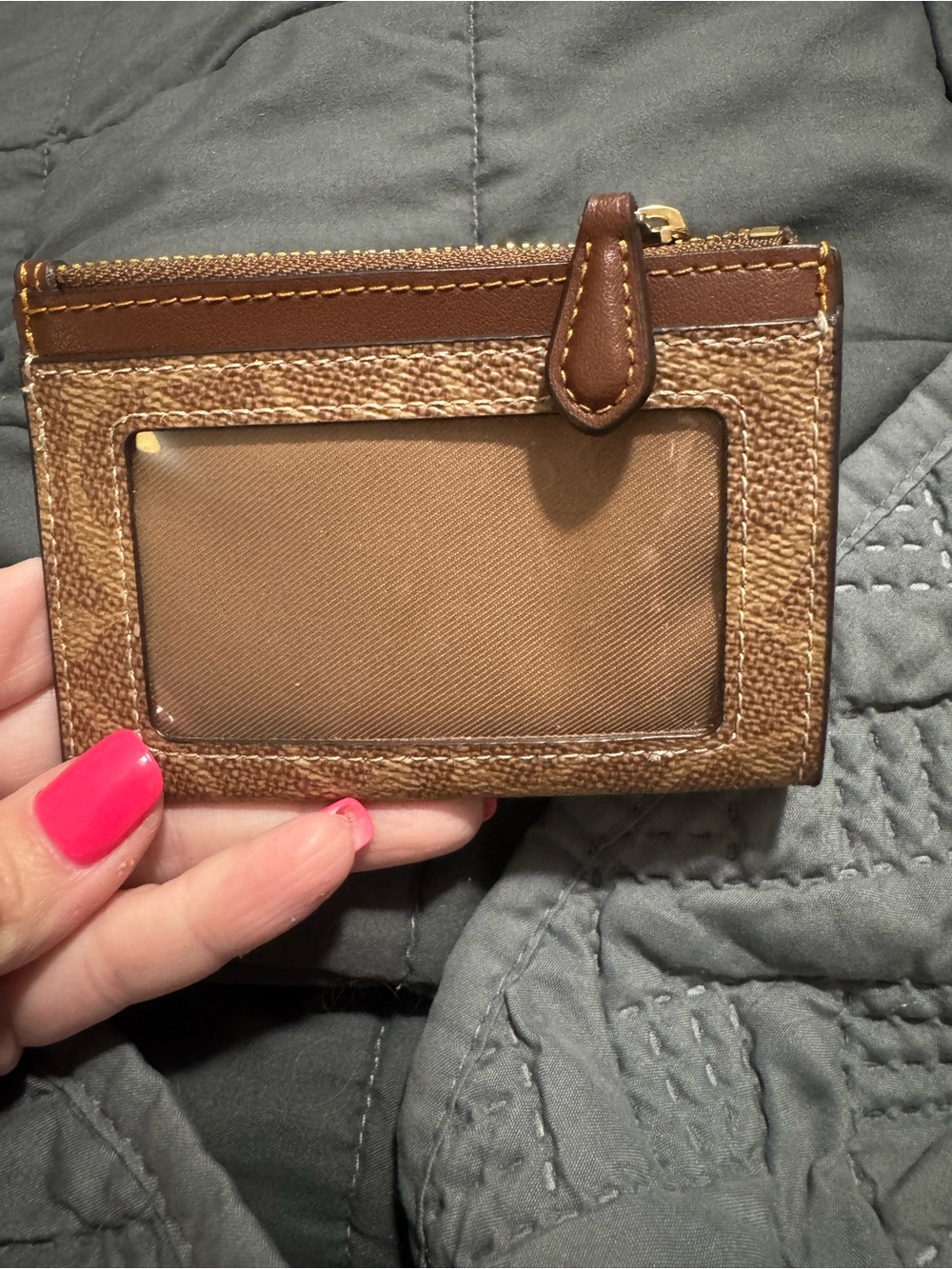 Coach Brown Signature Card Case with Gold Logo - Picture 2 of 4